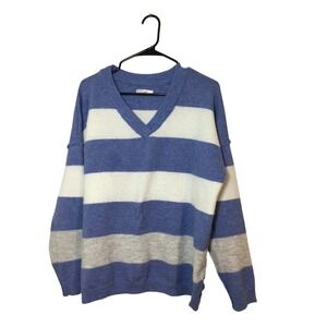 Stitchdrop Striped Sweater Blue White Gray Oversized Comfy Knit Pullover‎ (334)